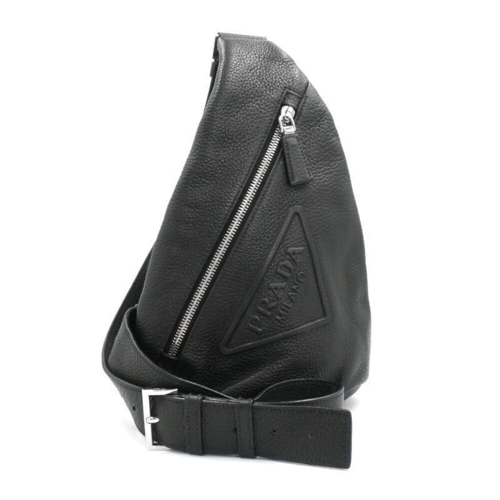 Prada Brique Vitello Daino Leather Crossbody Bag Black